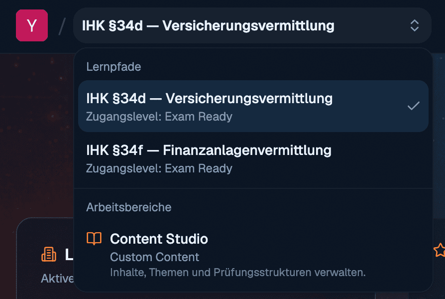 Der Path Switcher zeigt dir, ob du gerade im Personal Space oder in einem Organisationskontext lernst